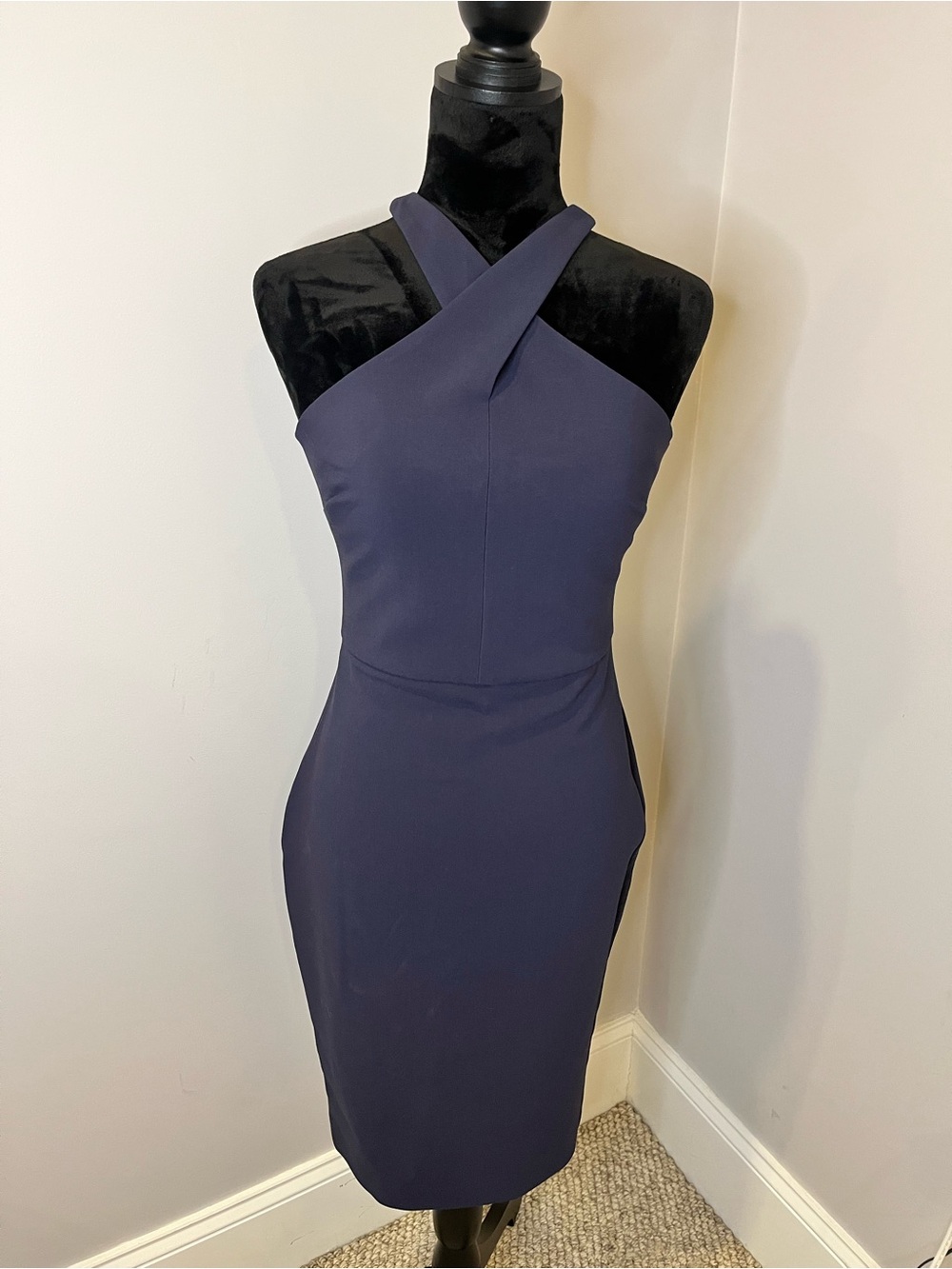 NWOT Likeky Navy Crisscross Halter Sheath Dress- size 4